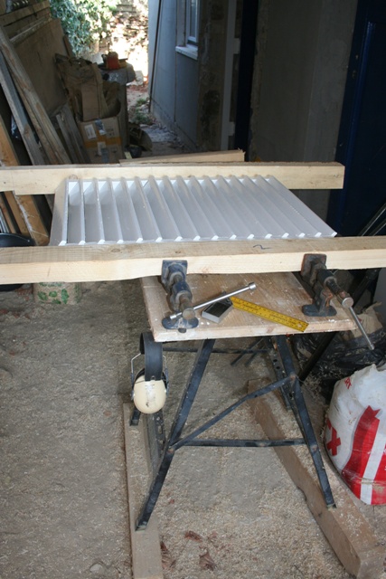 Completed frame in clamps